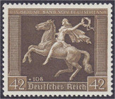 Briefmarken

Deutschland

Deutsches Reich

42+108 Pf. Galopprennen (Braune Band) 1938, postfrische Luxuserhaltung, senkrechte Gummiriffelung, un...