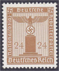 Briefmarken

Deutschland

Deutsches Reich

Dienstmarken

24 Pf. Dienstmarke 1942, postfrische Marke mit waagerechter Gummiriffelung, geprüft E...