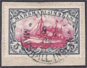 Briefmarken

Deutschland

Deutsche Kolonien

Marshall-Inseln

5 Mark Kaiseryacht 1900, sauber gestempelt auf Briefstück, tiefst geprüft Pfenni...