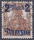 Briefmarken

Deutschland

Deutsche Kolonien

Freie Stadt Danzig

2 M auf 35 Pf. Freimarke 1920, zentrisch gestempelt (Gefälligkeit), Type II m...