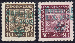 Briefmarken

Deutschland

Deutsche Kolonien

Sudetenland, Karlsbad

10 H + 30 H Staatswappen 1938, zwei Werte in postfrischer Erhaltung, beide...