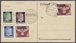 Briefmarken

Deutschland

Deutsche Kolonien

Deutsche Besetzungsausgaben 1939/1945, Kurland

Kurland 1945, kompletter Satz auf Blankokarte, ei...