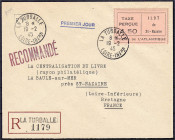 Briefmarken

Deutschland

Deutsche Kolonien

Spenden/Vignetten/Private Ausgaben 1939/1945

4.50 F. schwarz auf graurot (Gebührenzettel) 1945, ...