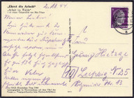 Briefmarken

Deutschland

Feldpostmarken

Ansichtskarte SS Feldpost Konzentrationslager Auschwitz III Menowitz 1944, sehr seltener Beleg in gute...