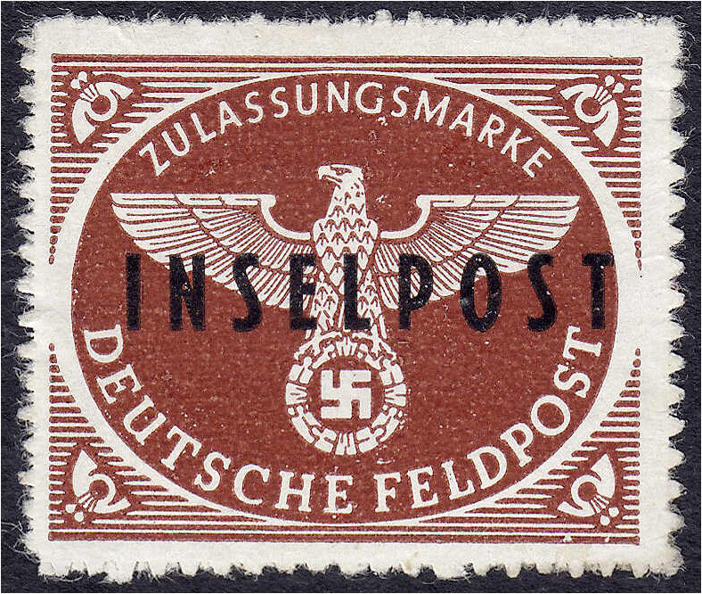 Briefmarken

Deutschland

Feldpostmarken

Inselpost Zulassungsmarke mit wa...