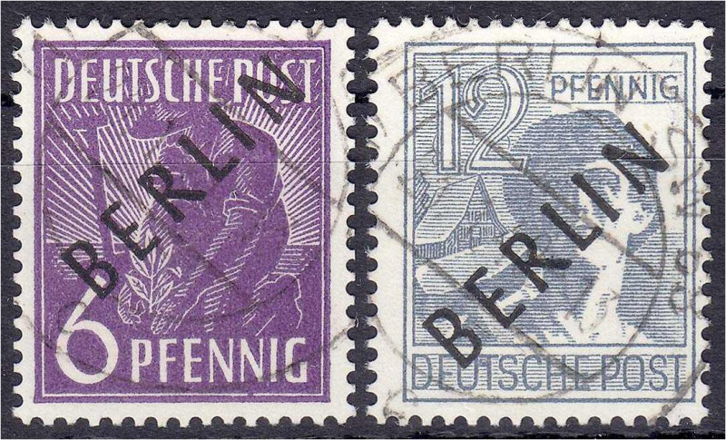 Briefmarken

Deutschland

Berlin

6 Pf. + 12 Pf. Schwarzaufdruck 1948, zwe...