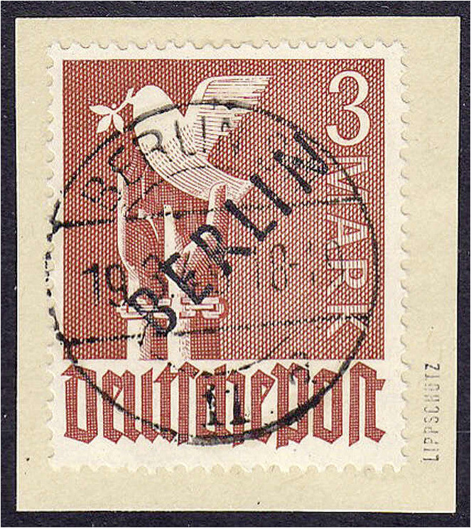 Briefmarken

Deutschland

Berlin

3 Mark Schwarzaufdruck 1948, zentrisch g...