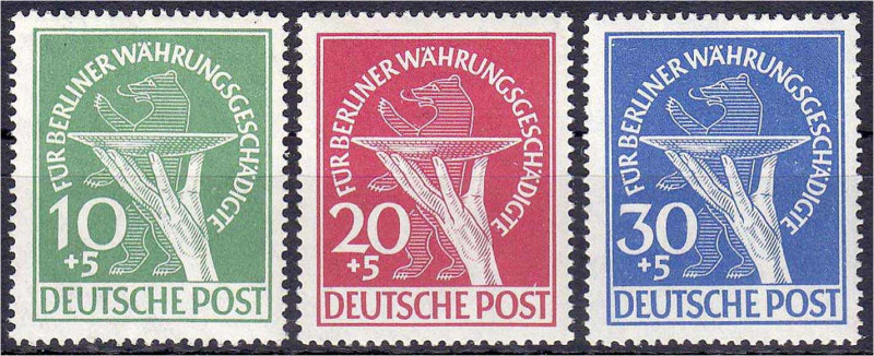 Briefmarken

Deutschland

Berlin

10 Pf. - 30 Pf. Währungsgeschädigte 1949...