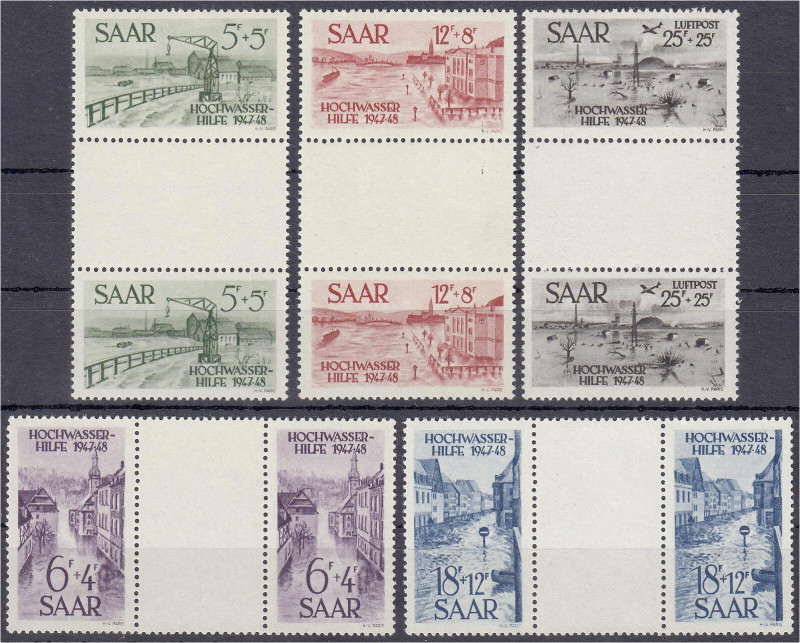 Briefmarken

Deutschland

Saarland

5 Fr. - 25 Fr. Hochwasserhilfe 1948, k...