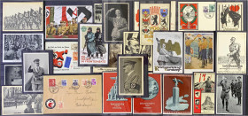 Briefmarken

Postkarten

Insgesamt 24 Propagandakarten und 2 Briefe, dabei einige bessere Stücke, das komplette Los ist abgebildet