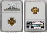 Republic gold Proof 2 Pesos 1915 PR63 NGC, Philadelphia mint, KM17. Mintage: 100. Another fantastic representative from the early Cuban Proof series, ...