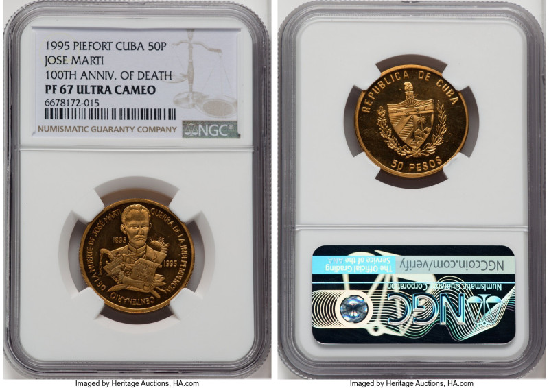Republic gilt-alloy Proof Piefort "100th Anniversary of the Death of Jose Marti"...