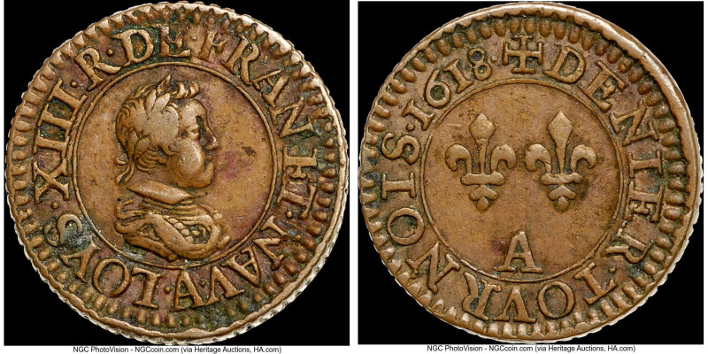 Louis XIII Piefort Denier 1618-A XF45 Brown NGC, Paris mint, cf. KM42.1 (standar...