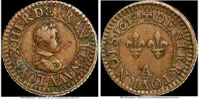 Louis XIII Piefort Denier 1618-A XF45 Brown NGC, Paris mint, cf. KM42.1 (standard issue). Rare double-thickness emission of this Denier issue, last en...