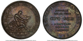 Republic bronze 5 Sols Token 1792 XF40 PCGS, KM-Tn35. Produced by the Monneron Brothers. Despite being well circulated, adorned with a beautiful polyc...