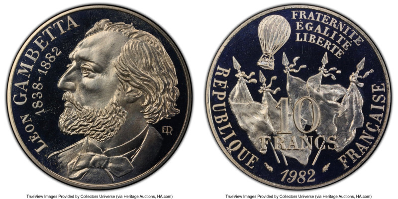 Republic silver Specimen Piefort 10 Francs 1982 SP68 PCGS, Paris mint, KM-P748, ...
