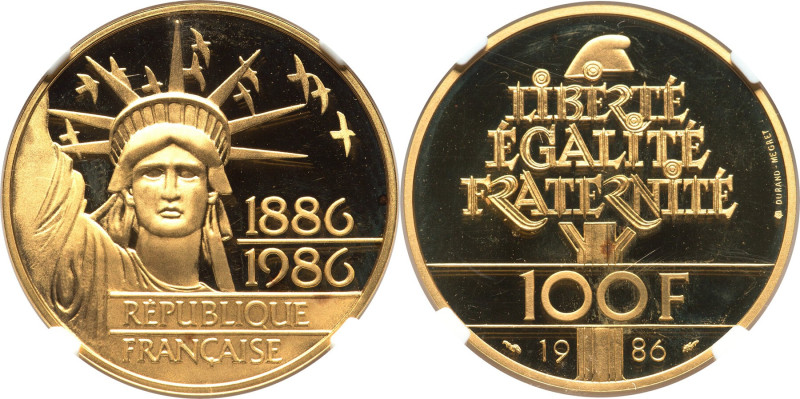 Republic gold Proof "Statue of Liberty - Centennial" 100 Francs (1/2 oz) 1986 PR...