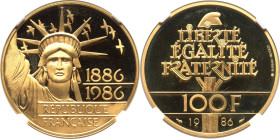 Republic gold Proof "Statue of Liberty - Centennial" 100 Francs (1/2 oz) 1986 PR67 Ultra Cameo NGC, Paris mint, KM960b. Mintage: 17,000. HID0980124201...