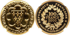 Republic gold Proof "Louis IX Ecu" 100 Francs (1/2 oz) 2000 PR69 Ultra Cameo NGC, Paris mint, KM1234. Mintage: 1,000. Celebrating 2000 Years of French...