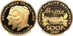 Republic gold Proof "Pierre & Marie Curie" 500 Francs (1/2 oz) 1997 PR67 Ultra Cameo NGC, Paris mint, KM1199. Mintage: 300. HID09801242017 © 2023 Heri...