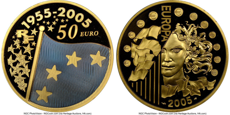 Republic gold Proof "EU 50th Anniversary" 50 Euro (1 oz) 2005 PR69 Ultra Cameo N...