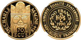 Republic gold Proof "Charlemagne" 70 Ecus (500 Francs) (1/2 oz) 1990 PR69 Ultra Cameo NGC, Paris mint, KM990. Mintage: 5,000. Ranked at the penultimat...