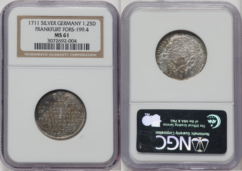 Frankfurt. "Coronation of Karl VI" silver off-metal Medallic 1-1/4 Ducats 1711 M...