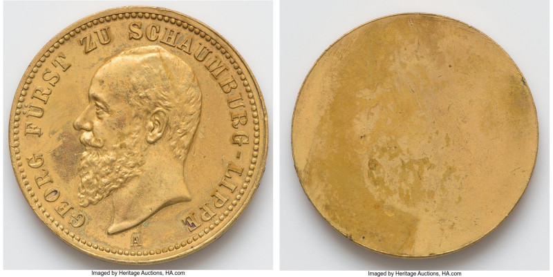 Schaumburg-Lippe. Georg gilt Uniface Proof Pattern 20 Mark ND (1898)-A AU (resid...
