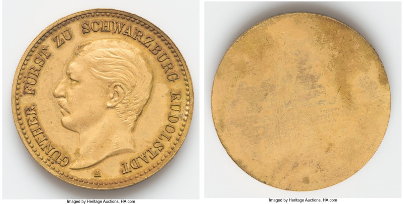 Schwarzburg-Rudolstadt. Gunther Victor gilt Uniface Proof Pattern 10 Mark ND (18...