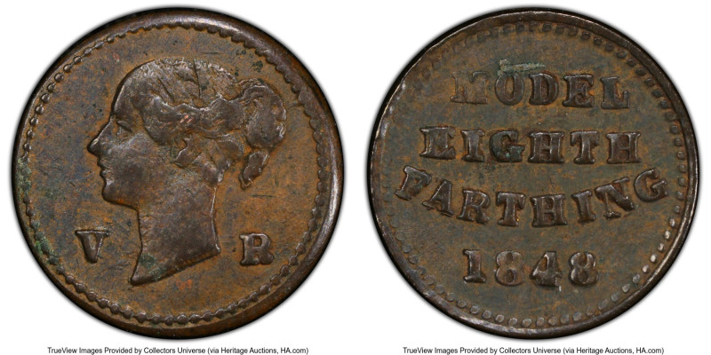 Victoria copper Model 1/8 Farthing 1848 AU53 PCGS, Birmingham mint, KM-X3. Dies ...