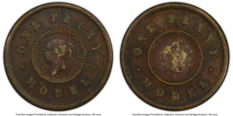 Victoria bronze Model Penny 1844 XF Details (Environmental Damage) PCGS, Birming...