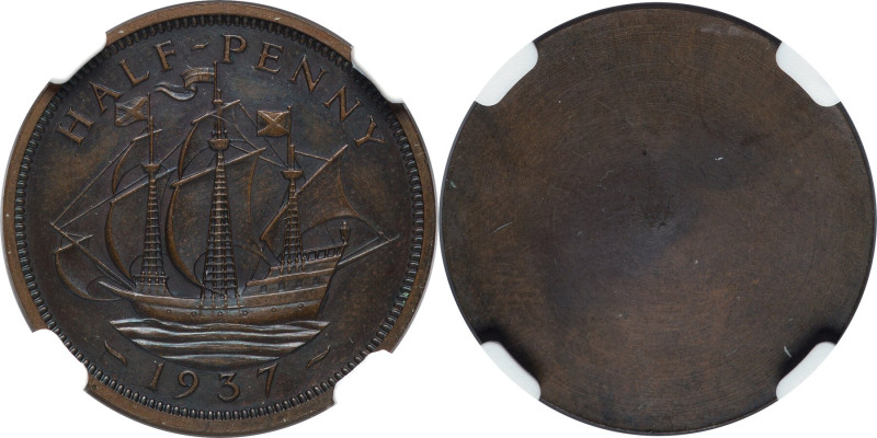Edward VIII bronze Proof Uniface Reverse Trial 1/2 Penny Token 1937 PR65 Brown N...