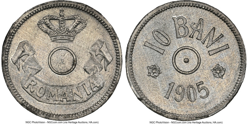 Carol I tin Proof Pattern 10 Bani 1905 PR63 NGC, Schaffer/Stambuliu-050-1.14. Pl...