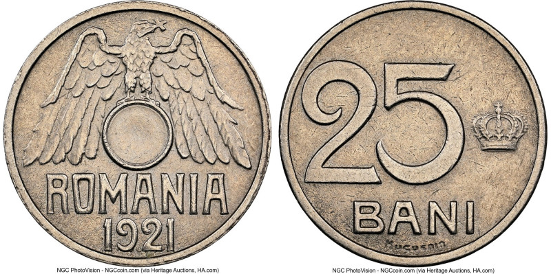 Ferdinand I copper-nickel Pattern 25 Bani 1921 MS63 NGC, Schaffer/Stambuliu-086-...