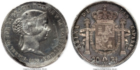 Isabel II silvered (Reverse) tin Specimen Pattern 20 Reales 1855 SP62 PCGS, cf. Cal-601 (there, without silvered reverse). 37.5mm. By Fernández Pescad...