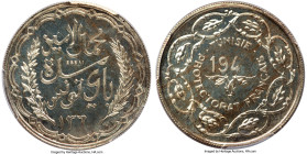 French Protectorate. Muhammad al-Amin Bey silver Specimen Essai 10 Francs AH 136X (194X)-(a) SP66 PCGS, Paris mint, Lec-342 (Extremely Rare). By Bazor...