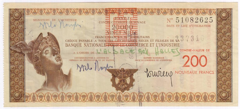 Banknoten Ausland Frankreich
Frankreich-Italien 200 Neue Francs o.J. Scheck mit...