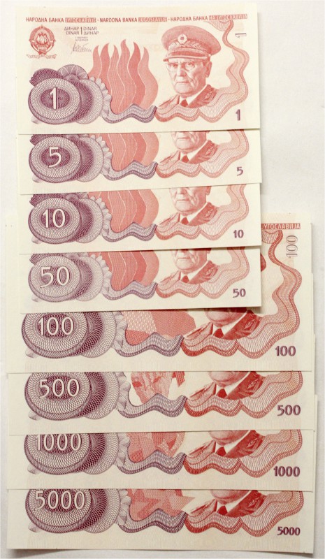 Banknoten Ausland Jugoslawien
8 Scheine: 1, 5, 10, 50, 100, 500, 1000, 5000 Din...