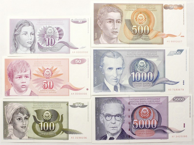 Banknoten Ausland Jugoslawien
6 Scheine: 10, 50, 100, 500, 1000, 5000 Dinar 199...