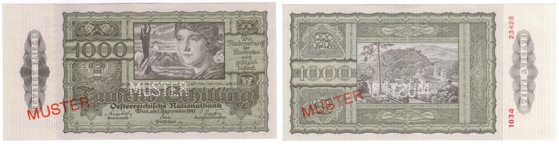 Banknoten Ausland Österreich
1000 Schilling 1.9.1947 Perforiert "Muster", roter...