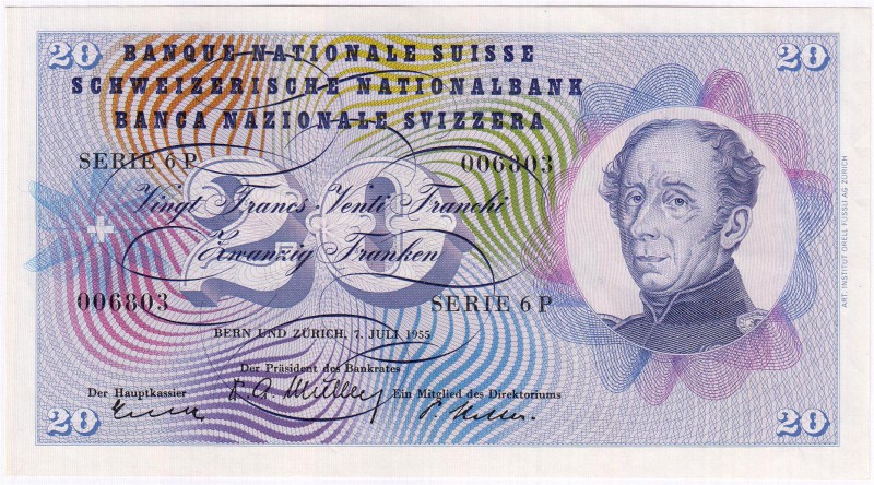 Banknoten Ausland Schweiz
20 Franken 7.7.1955. I-