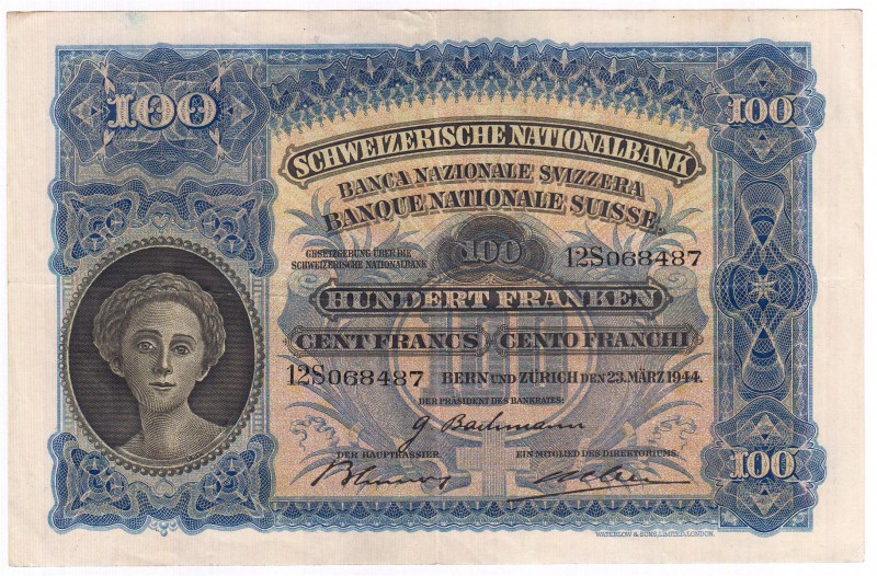 Banknoten Ausland Schweiz
100 Franken 23.3.1944. III