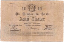 Banknoten Altdeutschland Sachsen-Weimar-Eisenach
10 Thaler 4.2.1854 III - IV, kl. hinterklebte Einrisse