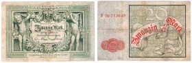 Banknoten Die deutschen Banknoten ab 1871 nach Rosenberg Deutsches Reich, 1871-1945
20 Mark 10.1.1882 Knicke leicht hinterlegt (optisch III)
IV, seh...