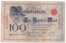 Banknoten Die deutschen Banknoten ab 1871 nach Rosenberg Deutsches Reich, 1871-1945
100 Mark 3.9.1883. III-IV, sehr selten