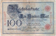Banknoten Die deutschen Banknoten ab 1871 nach Rosenberg Deutsches Reich, 1871-1945
100 Mark 10.4.1896. IV, unten kl. Einriß, sehr selten
