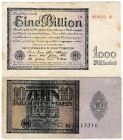 Banknoten Die deutschen Banknoten ab 1871 nach Rosenberg Deutsches Reich, 1871-1945
2 Stück: 1 und 10 Billionen 5.11.1923 und 1.2.1924 beide IV