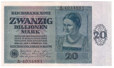 Banknoten Die deutschen Banknoten ab 1871 nach Rosenberg Deutsches Reich, 1871-1945
20 Billionen Mark 5.2.1924 Serie A.
III