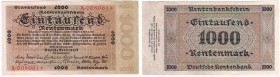 Banknoten Die deutschen Banknoten ab 1871 nach Rosenberg Deutsches Reich, 1871-1945
1000 Rentenmark 1.11.1923. Serie A.
II, sehr selten
