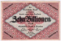 Banknoten Die deutschen Banknoten ab 1871 nach Rosenberg Deutsches Reich, 1871-1945 Länderbanknoten, 1874-1925
10 Billionen Mark Sächsische Bank zu D...